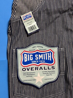 Big Smith Men's New Deadstock Railroad Striped Overalls 34 x 34