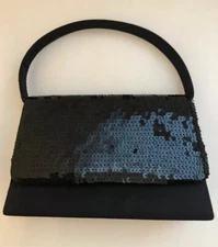 Holt Renfrew Black Poie De Soie & Sequin Evening Bag 7x4.5