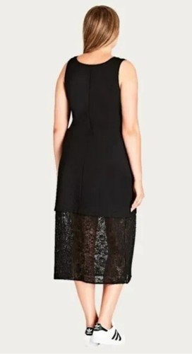 City Chic L Black Dress Midi Length Lace Hem Bnwt Plus Size Fashion Stretchy - Picture 2 of 3