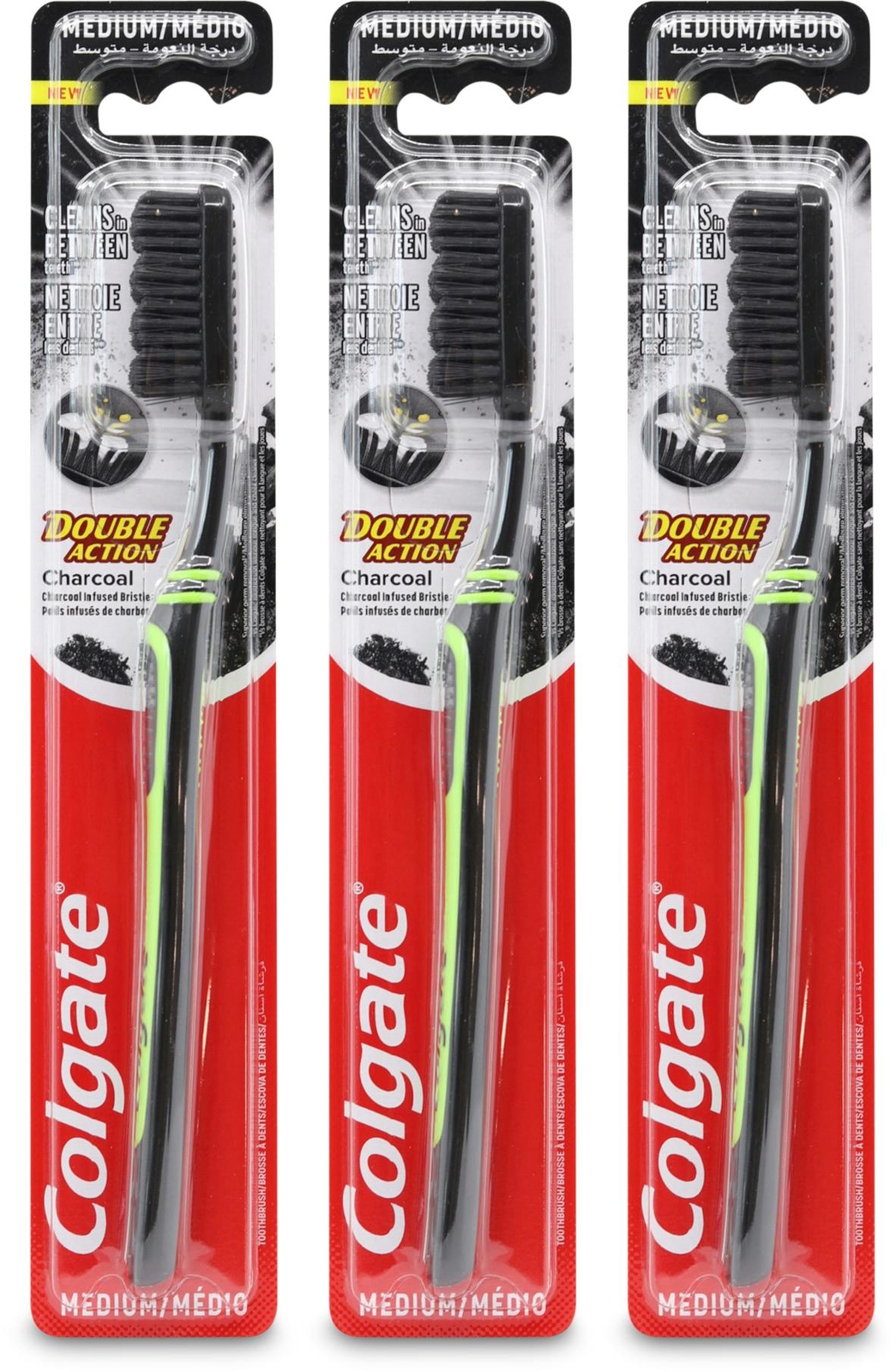 8pc x Colgate Medium Double Action Charcoal Toothbrush Assorted Colours - Image 9