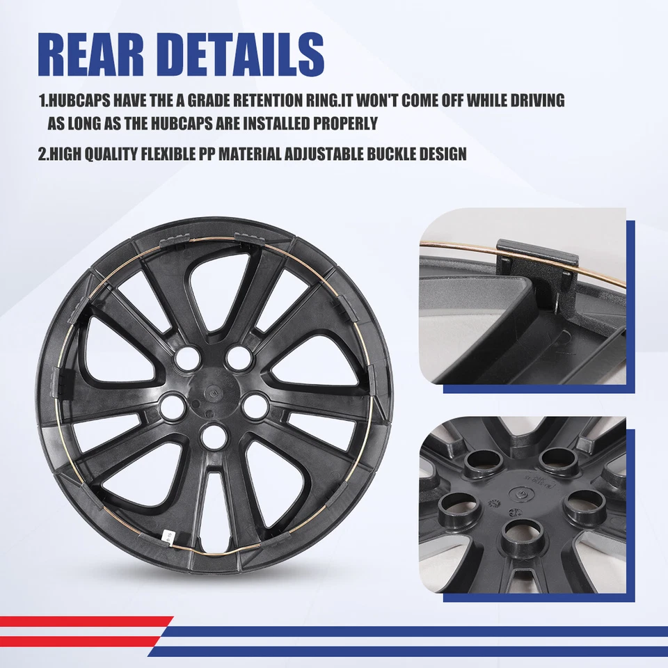 15" Black Silver Lacquer Hubcap Set Of 4 Wheel Covers For 2016-2022 Toyota Prius - Изображение 3 из 4