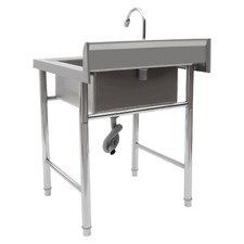 Stainless Steel Utility Sink Commercial Upgraded Free Standing with Backsplash