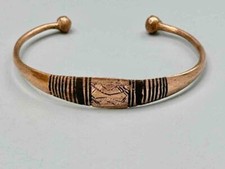 Tuareg Double Bar Multiple Stripe Inlay Etched Center Flat Copper Bracelet