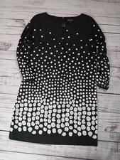Tahari ASL Levine Shift Dress Women’s 10 Black White Ombre Polka Dot  Keyhole 