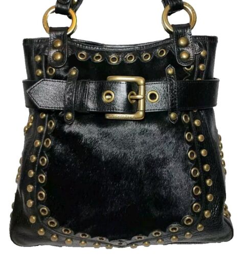 ISABELLA FIORE HENDRIX STUDDED BLACK LEATHER HAIR ON SHOULDER HANDBAG HOBO $695  - Afbeelding 1 van 21