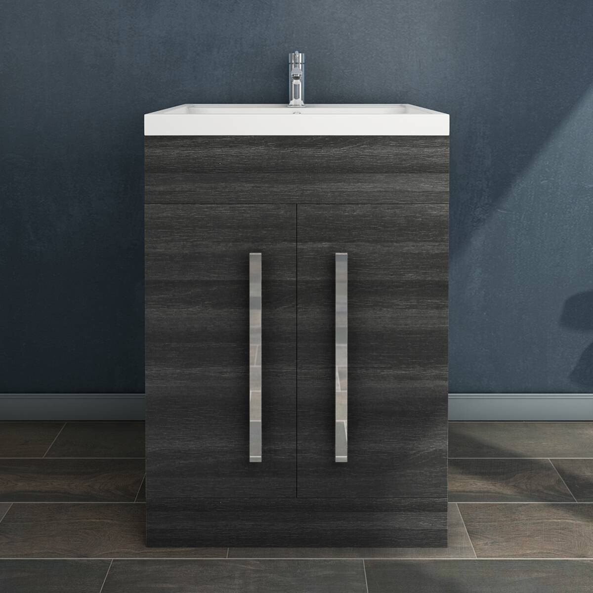 Designer Grey 600mm Bathroom Furniture Vanity Unit Basin Sink Freestanding