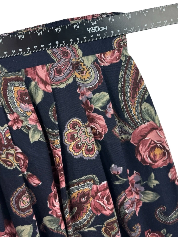 Женская винтажная темно-синяя плиссированная юбка миди с цветочным узором пейсли Kathie Lee размер 14 - Изображение 3 из 4