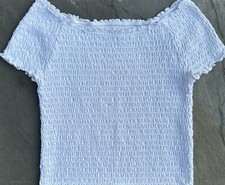 Abercrombie Camicia Manica Corta Bambini Ragazze Taglia 15/16 Extra Large Bianca Smocked