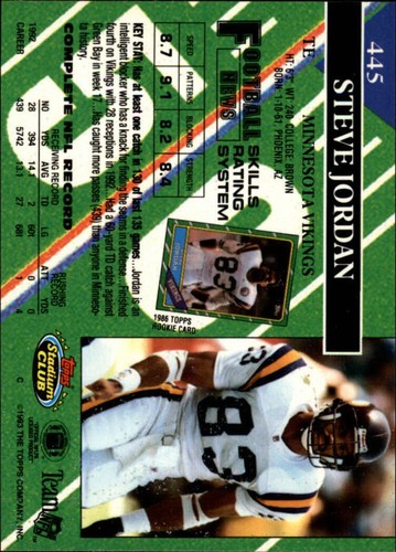 1993 Stadium Club #445 Steve Jordan - NM - Picture 2 of 2