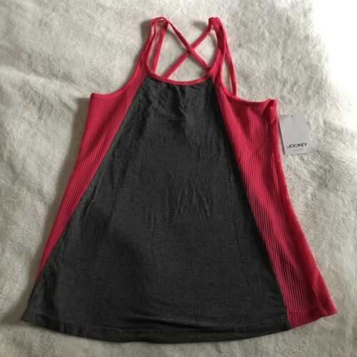 Jockey Sports Training Yoga Tank Top Strap Cross Back Gray Fuchsia Size S New