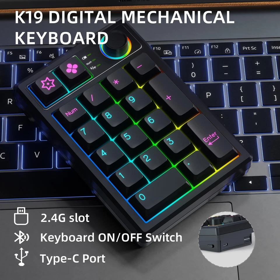 K19 Wireless Numeric Keyboard Mechanical Number Keypad Hot-swappable Bluetoot... - Image 2 of 4