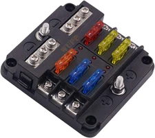 12 Volt Fuse Block, Waterproof Boat Fuse Panel with LED Warning Indicator Damp-P