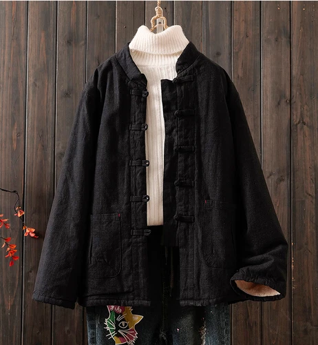 Women Cotton Padded Jacket Ramie Thick Coats Winter Parka Oversized Warm Tops - Bild 5 von 22