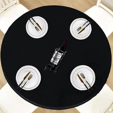 Round Waterproof Table Cover Elastic Tablecloth Vinyl Fitted 45"-56" R Black NEW