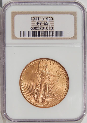 1911-D $20 NGC MS 65 ~ GEM GOLD SAINT GAUDENS DOUBLE EAGLE