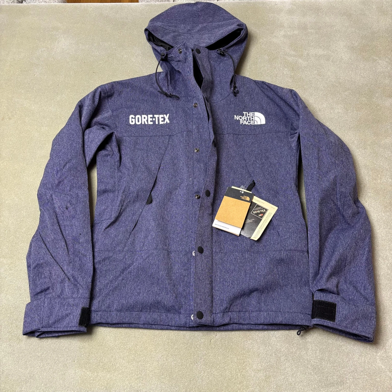 Veste de montagne The North Face homme XXS denim bleu goretex fermeture éclair complète capuche neuve