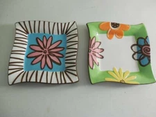 BELLA CASA by GANZ 2 Salad Plates square multi colors flowers NEW