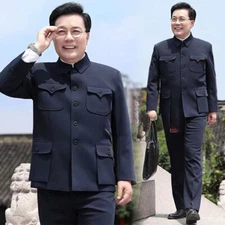 Chinese Men's Tunic Suit Coat Trousers Traditional Mao Zhongshan Blazers Jackets