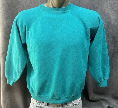 Vtg Turquoise Sweatshirt Raglan Sleeves Blank Sz XL Hanes Women’s 80s ...