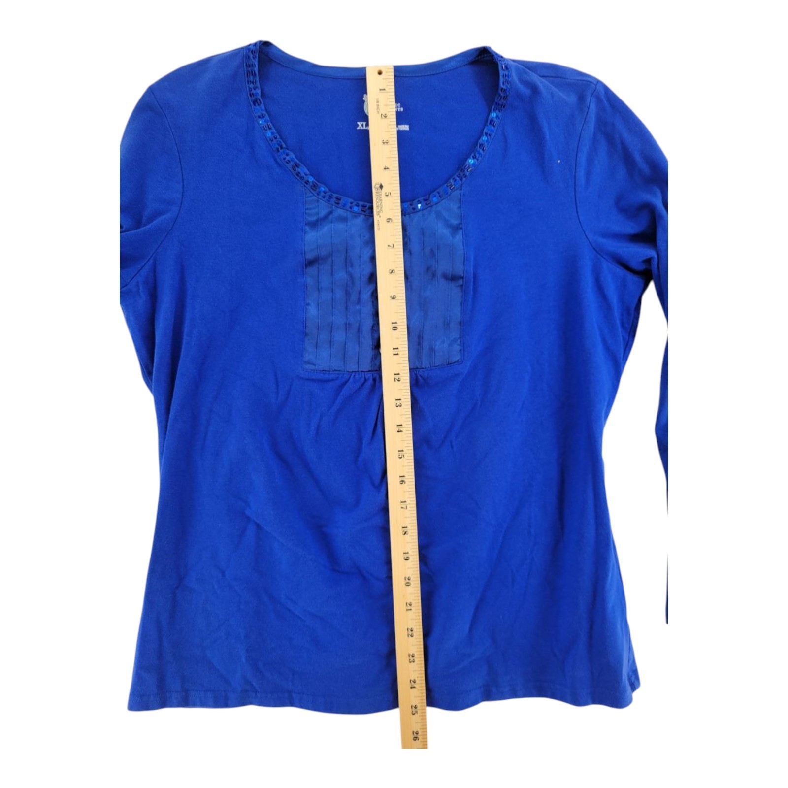 Classic Elements Blue Sequin Neck Long Sleeve Top… - image 6