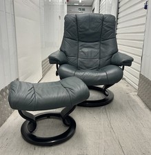 Ekornes Stressless Mayfair Green Leather Armchair Large + Footstool - Clearance