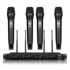 Professional 4 Channel Wireless Microphones System Auto Scan, UHF 4 x 50 Chan...