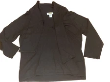 Talbots Black V-Neck Sweater Blouse w/Tie Long Sleeve Sz.L ( 40"chest 24"length