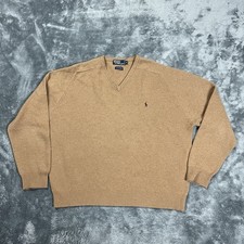 Polo Ralph Lauren 100 Lambswool Sweater Men s XL Beige Italian Yarn Preppy Y2K