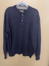 Eddie Bauer men's blue henley pullover sweater Size Xxl Navy Blue Heavyweight