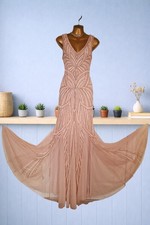 Lulus Blush Pink Art Deco Sequin Mermaid Maxi S/8 Uk Beaded Formal Gown