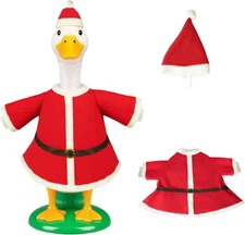Christmas Porch Goose Outfits for 23" Lawn Statue, 2 Pcs Goose Costume with Sant