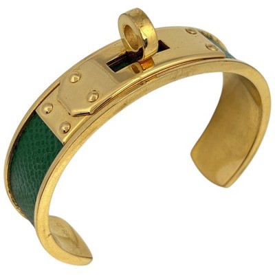 希少✨ vintage HERMES レザーカフ ブレスレット ゴールドバングル HERMES Kelly Bangle Bangle Gold Plated leather Gold Green Women | eBay