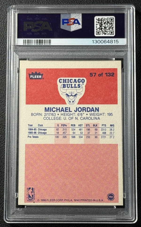 MICHAEL JORDAN PSA 7 1986-87 FLEER BASKETBALL #57 ROOKIE CARD RC BULLS 4815 - Image 2 of 2