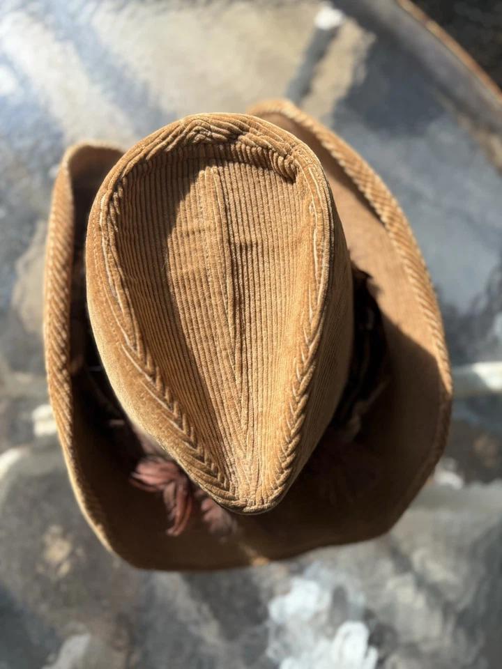 Resistol Diligencia Hombres Pana Caramelo Vaquero Sombrero Pluma Banda Talla Grande L Foto 2 de 4