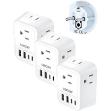 European Power Adapter with 4 Outlets, 4 USB, Type E/F