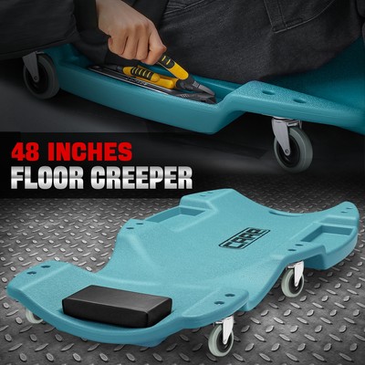 Low Profile 48'' Rolling Garage Mechanic Repair Creeper 6 Swivel Casters Sky Blue