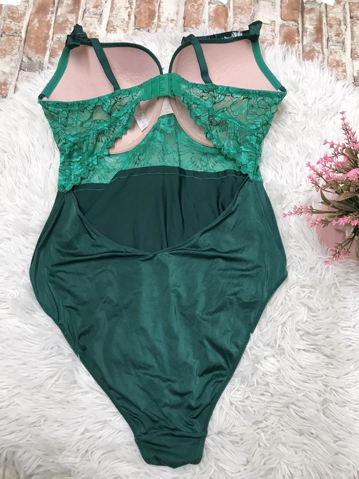 Auden Intimate LACY TEDDY BODYSUIT Green SZ X-Lg Strappy Underwired push up bra - Image 4 of 4