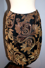 Vintage 80s Beaded Sequin Cocktail Miniskirt, Black  Gold Party Miniskirt