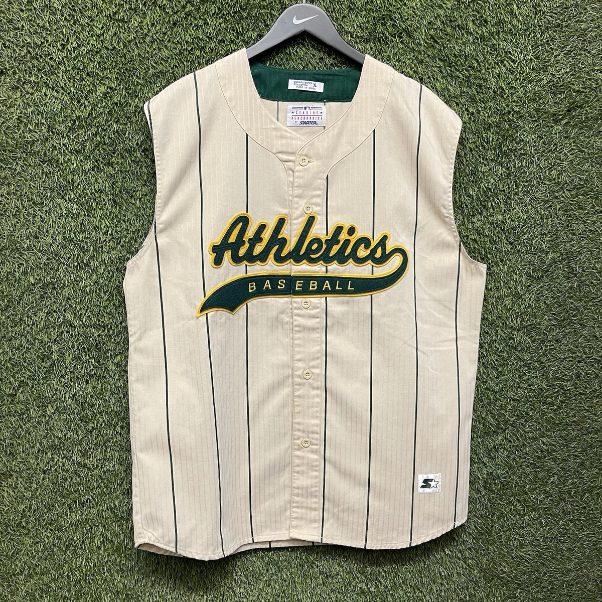 Maillot Vintage Starter Oakland Athletics - Taille L - Blanc Rayé (années 80) - Occasion