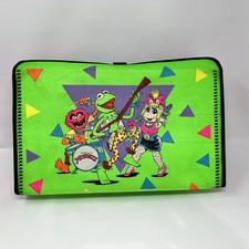 Estuche de almacenamiento de cinta de casete Muppets 1989 verde neón Kermit Miss Piggy Animal LEER
