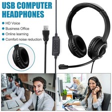 USB Wired Headset Headphone with Mic Noise Cancelling for PC Laptop Call Office