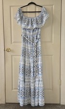 Flying Tomato Women's Maxi Geometric Blue & White Size Medium Sleeveless Dress
