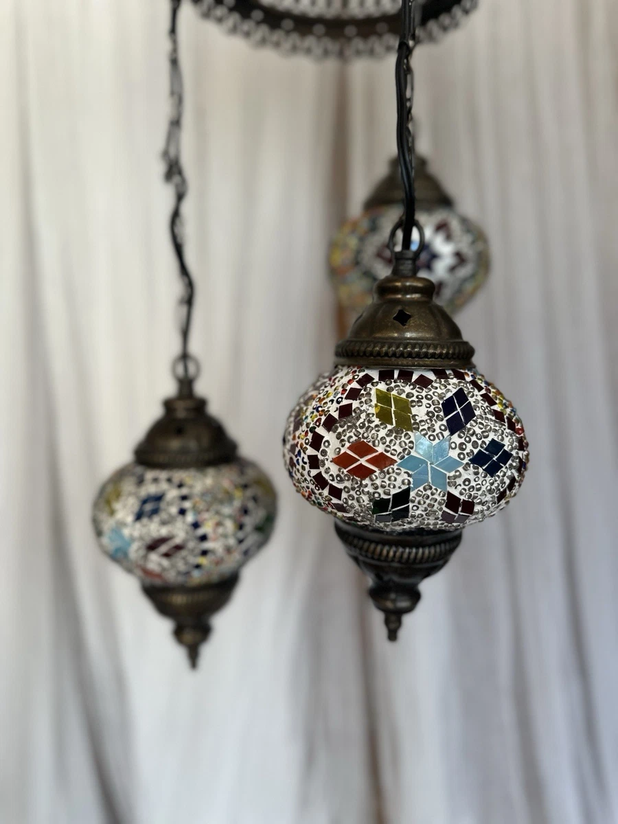 Lámpara Colgante Turca Marroquí De Mosaico De 3 Luces, Estilo Boho