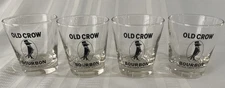 Old Crow Bourbon Whiskey Old Fashioned Glass FOUR Bar Glasses Libbey Kentucky