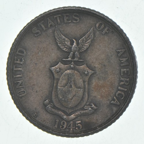 Roughly Size of Quarter 1945 Philippines 20 Centavos World Silver Coin *262