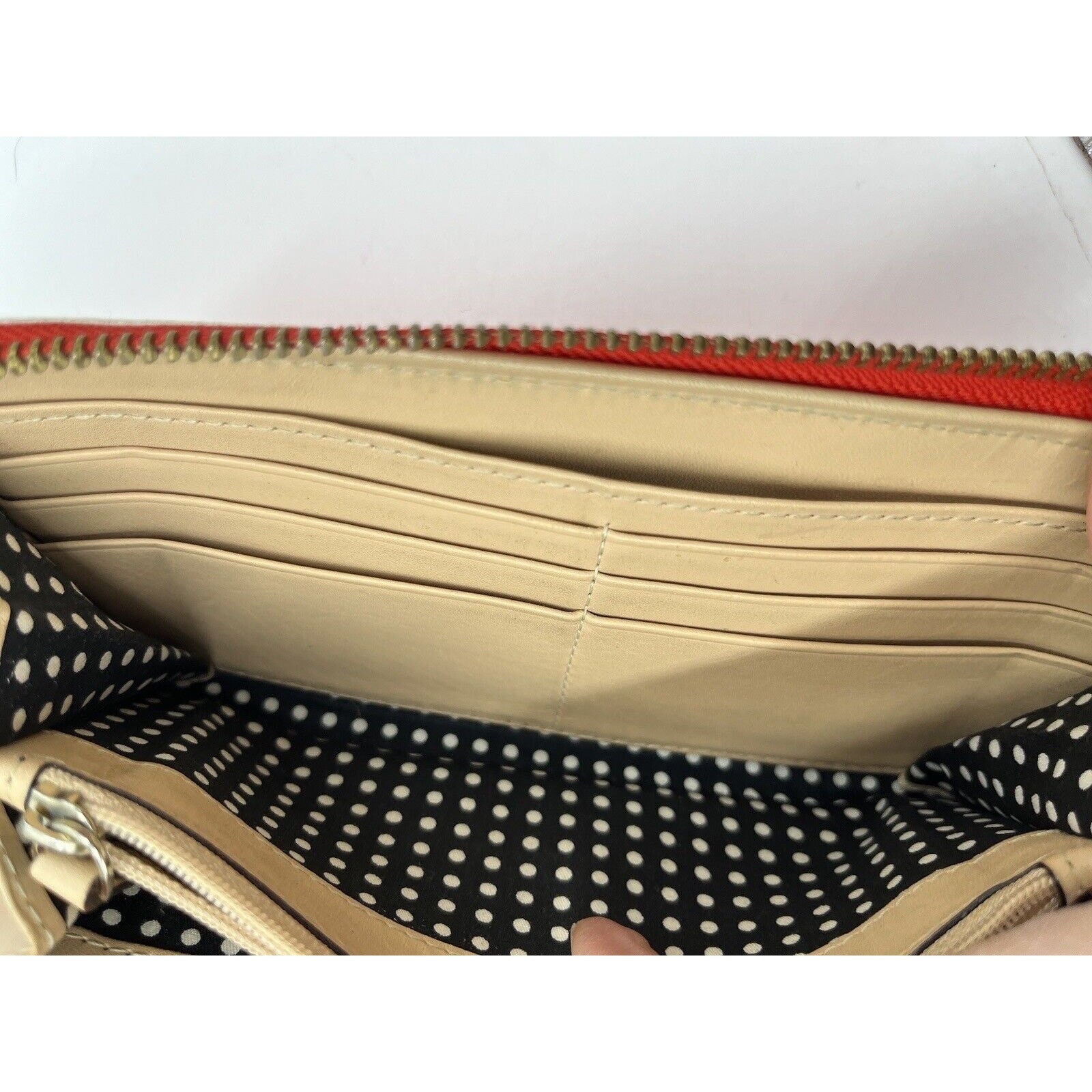 Kate Spade New York Neda Wellesley Leather Neon Orange White Full Zip Wallet thumbnail 14