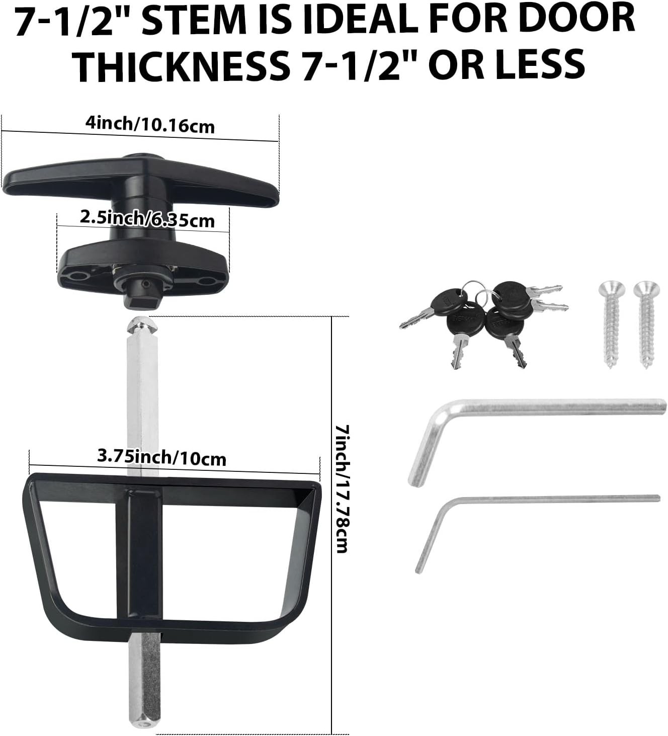 Shed Door Latch T-Handle Lock Kit with 5 Keys,BTEOBFY 7-1/2" Stem Storage Barn S