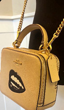 Coach Beige Pebbled Small Crossbody Bag Zip Closure Top Handle Gold Hardware