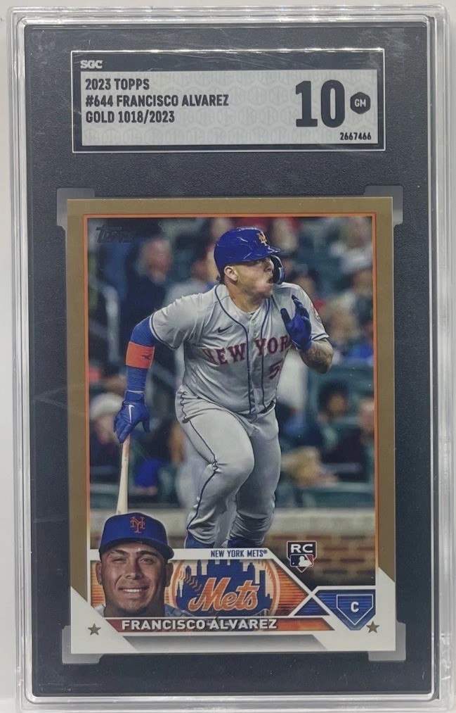 Francisco Alvarez 2023 Topps RC #644 Rookie GOLD BORDER #1018/2023 SGC 10 GEM SP
