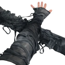 Mummy Bandage Gloves Black Lace Up Arm Warmers Halloween Costume Gray Zombie Psy